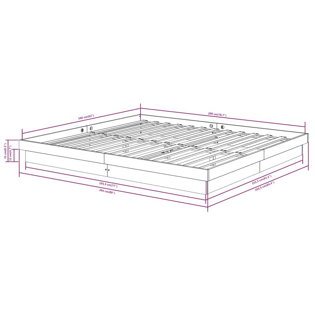 vidaXL Σκελετός Κρεβατιού Χωρίς Στρώμα 160x200 εκ Μασίφ Ξύλο