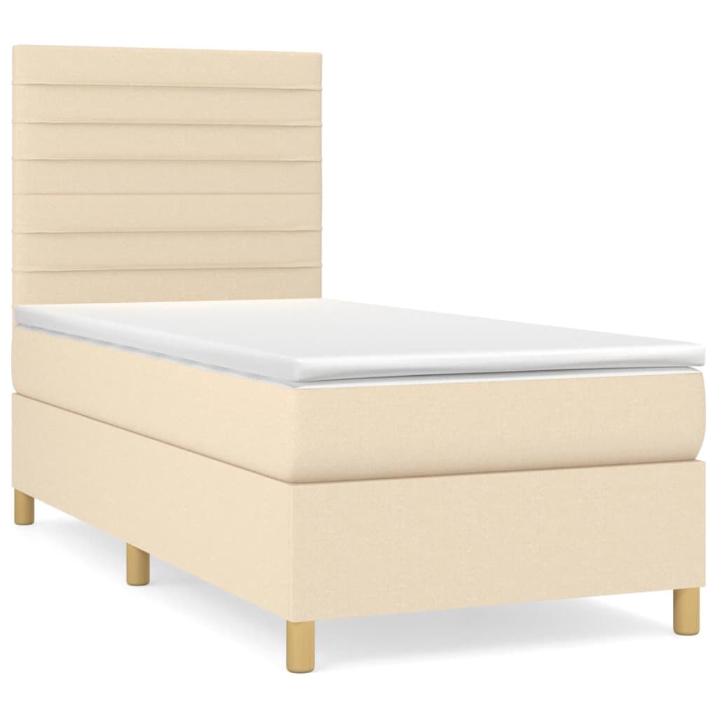 vidaXL Κρεβάτι Boxspring με Στρώμα Κρεμ 100 x 200 εκ. Υφασμάτινο