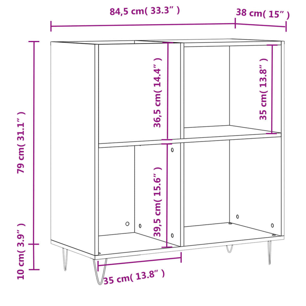 vidaXL Δισκοθήκη Μαύρη 84,5 x 38 x 89 εκ. από Επεξεργασμένο Ξύλο