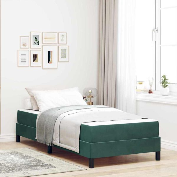vidaXL Κρεβάτι box spring με στρώμα Σκούρο Πράσινο 90 x 200 cm Βελούδο