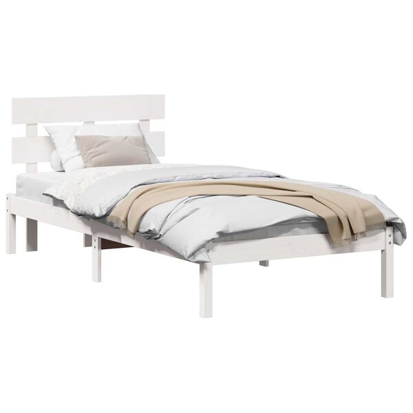 vidaXL Σκελετός Κρεβατιού Λευκό 75 x 190 cm Μασίφ ξύλο πεύκου