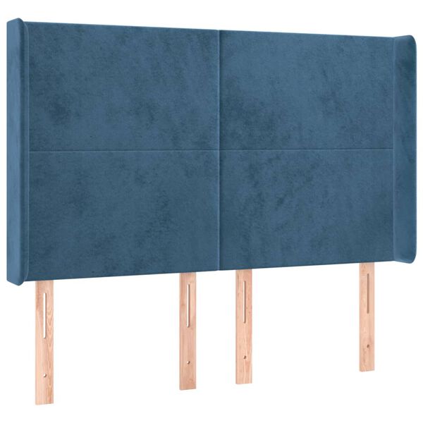 vidaXL Κρεβάτι Boxspring με Στρώμα & LED Σκ. Μπλε 140x200εκ. Βελούδινο