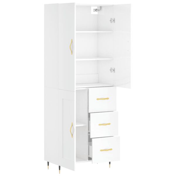 vidaXL Ντουλάπι Γυαλιστερό Λευκό 69,5x34x180 εκ. Επεξεργασμένο Ξύλο