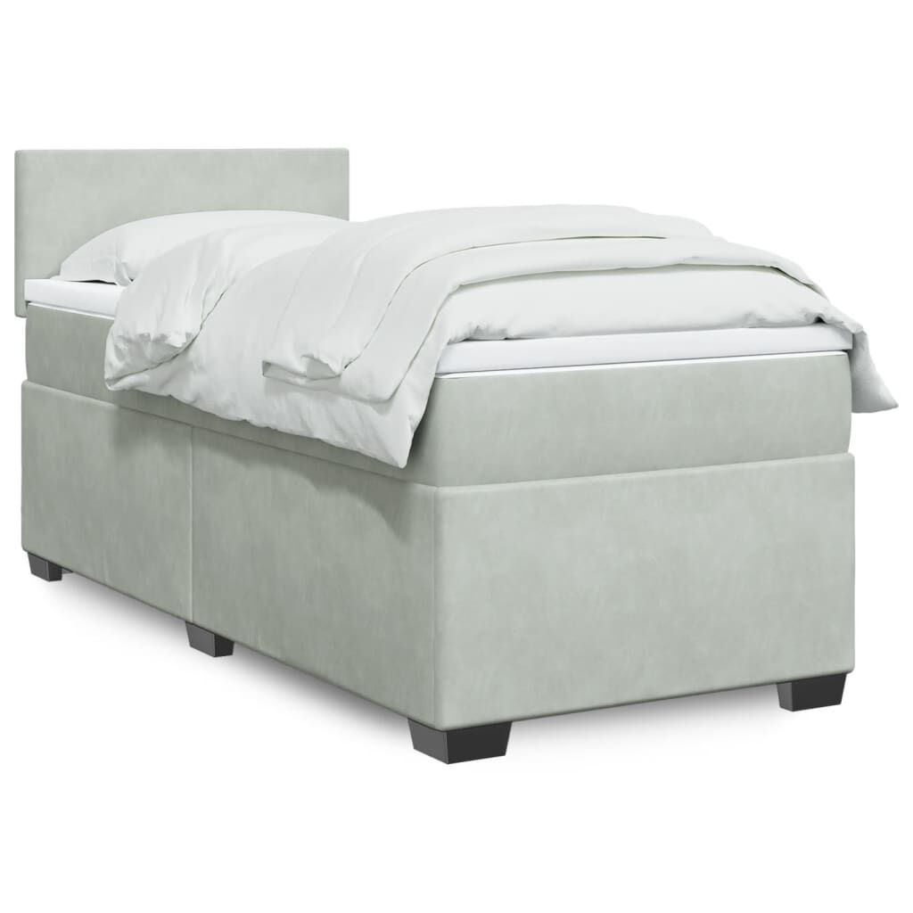vidaXL Κρεβάτι Boxspring με Στρώμα Ανοιχτό Γκρι 100x200 εκ. Βελούδινο