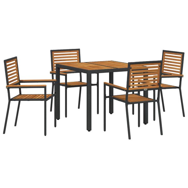 vidaXL Σέτ φαγητού για κήπο 5 pcs Μαύρο και Ξύλο 90 x 90 x 75 cm