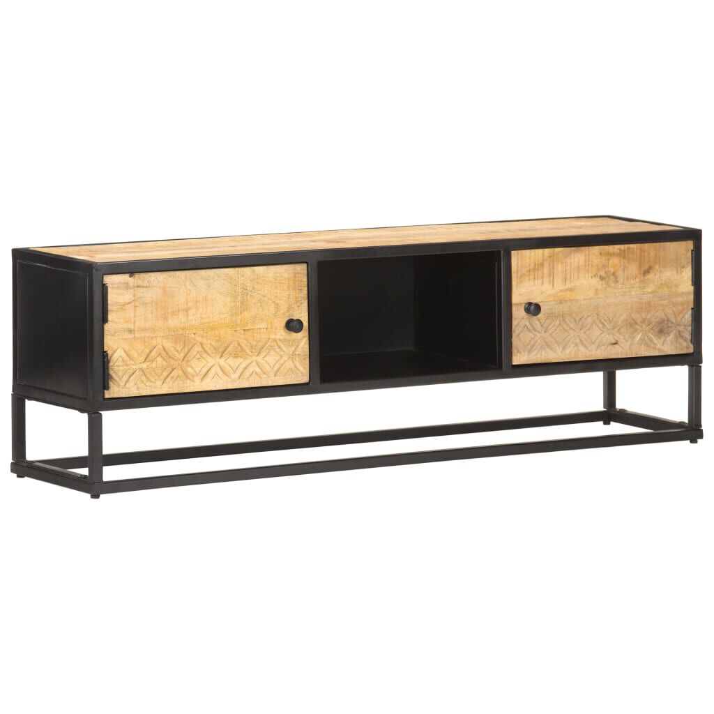 vidaXL Έπιπλο TV με Σκαλιστή Πόρτα 130x30x40 εκ. Ακατέργ. Ξύλο Μάνγκο