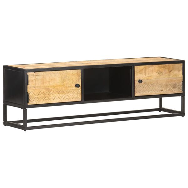 vidaXL Έπιπλο TV με Σκαλιστή Πόρτα 130x30x40 εκ. Ακατέργ. Ξύλο Μάνγκο