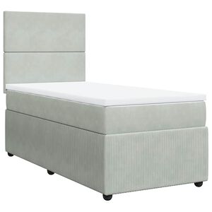 vidaXL Κρεβάτι Boxspring με Στρώμα Ανοιχτό Γκρι 90x190 εκ. Βελούδινο