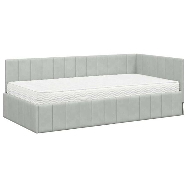 vidaXL Κρεβάτι Γωνίας με στρώμα Ανοιχτό γκρι 90 x 200 cm Βελούδο