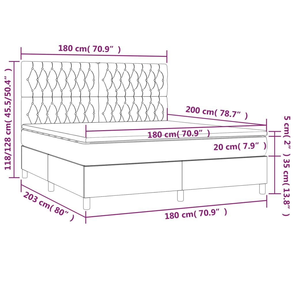 vidaXL Κρεβάτι Boxspring με Στρώμα Μπλε 180x200 εκ. Υφασμάτινο