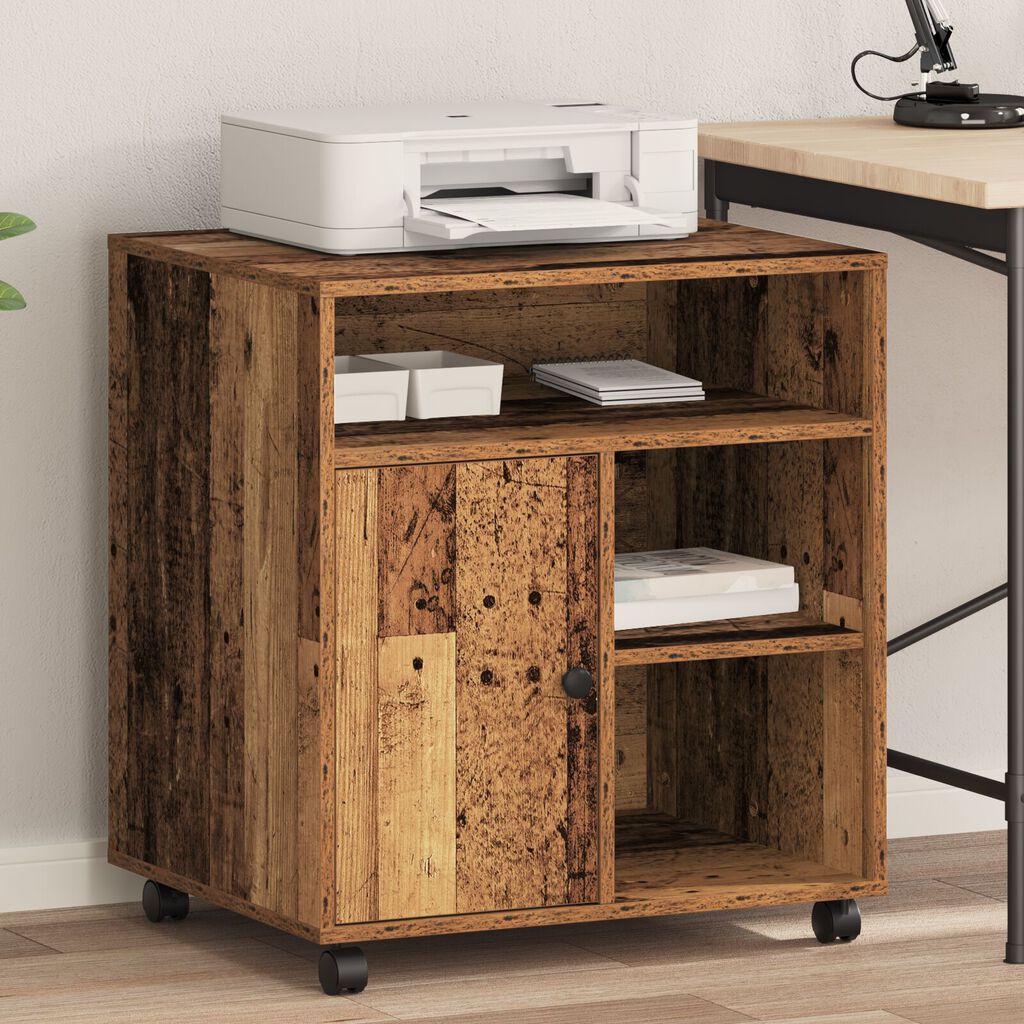 vidaXL Ράφι Εκτυπωτή με Ρόδες Παλιό Ξύλο 60x50x67 εκ.
