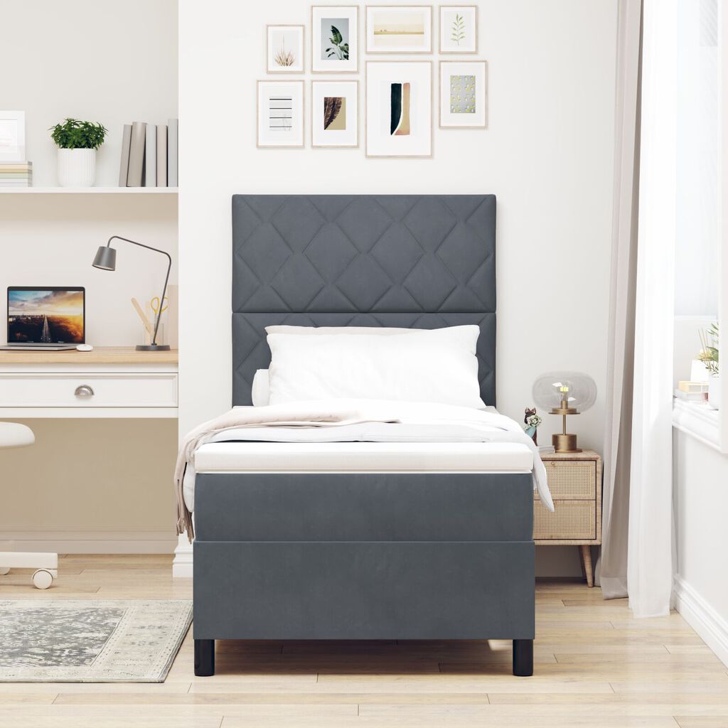 κρεβάτι Box Spring με στρώμα vidaXL Γκρι 90x200 εκ Βελούδινο
