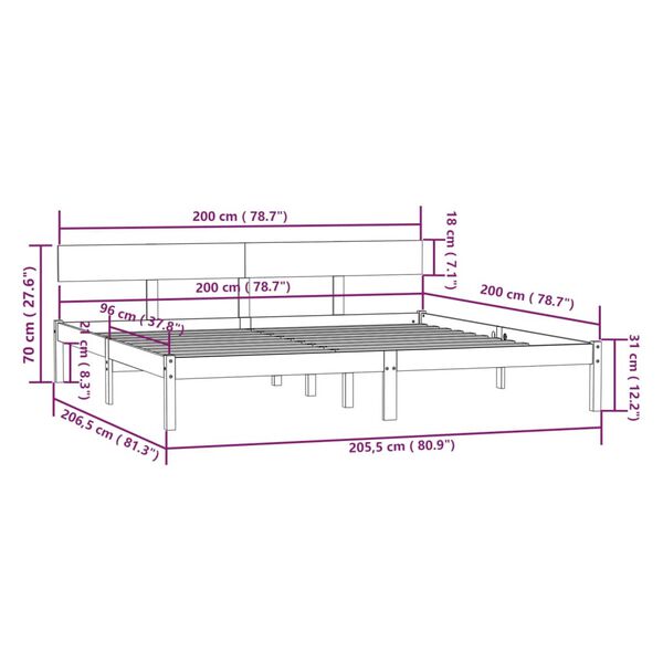 vidaXL Πλαίσιο Κρεβατιού Γκρι 200 x 200 εκ. από Μασίφ Ξύλο Πεύκου