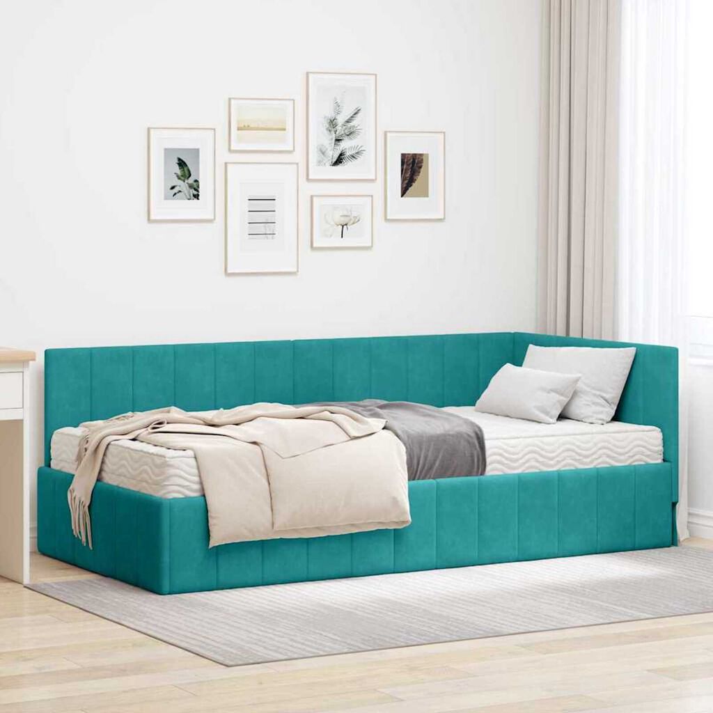 vidaXL Κρεβάτι Γωνίας με στρώμα Τιρκουάζ 90 x 190 cm Βελούδο