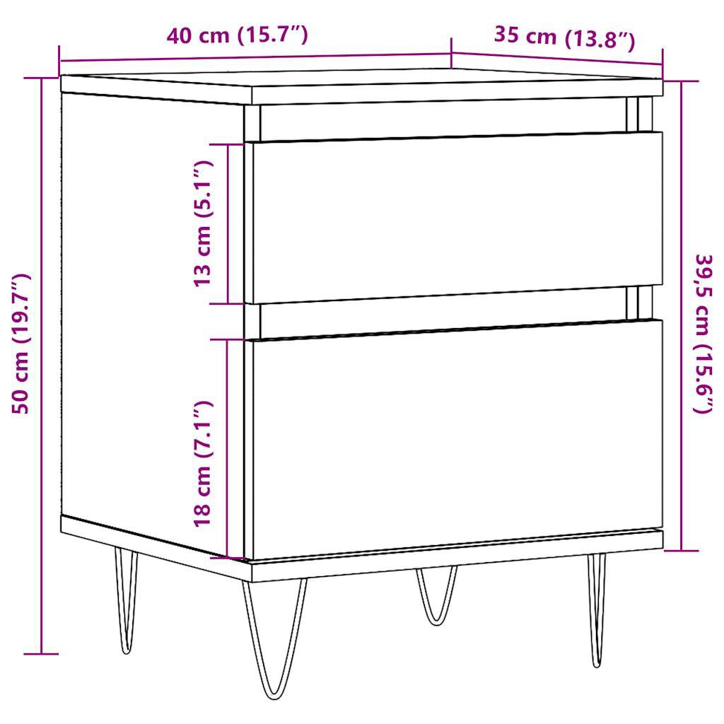 vidaXL Κομοδίνο τεχνίτης Δρυς 40x35x50 εκ. από Επεξεργασμένο Ξύλο