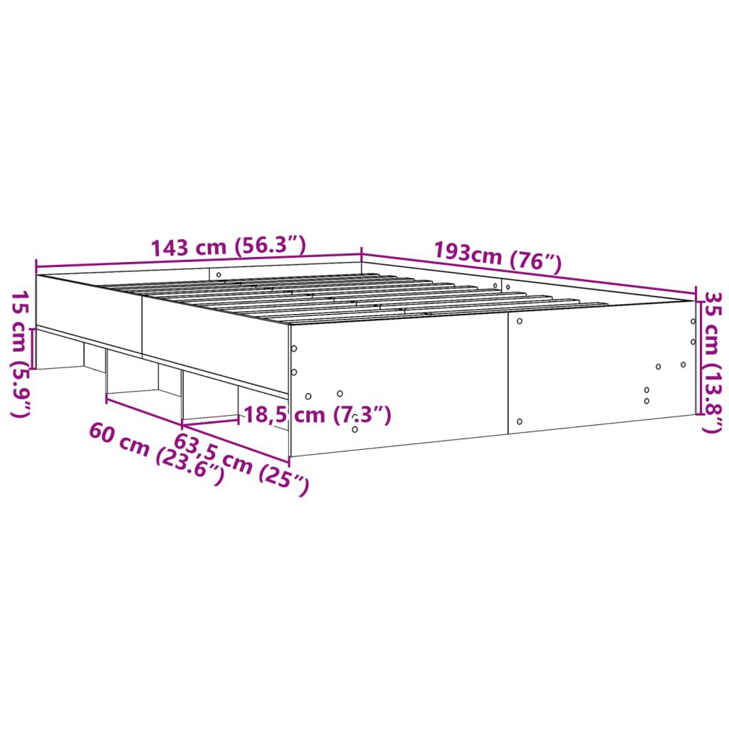 vidaXL Πλαίσιο Κρεβατιού Γκρι Σκυροδέματος 140x190 εκ. Επεξεργ. Ξύλο
