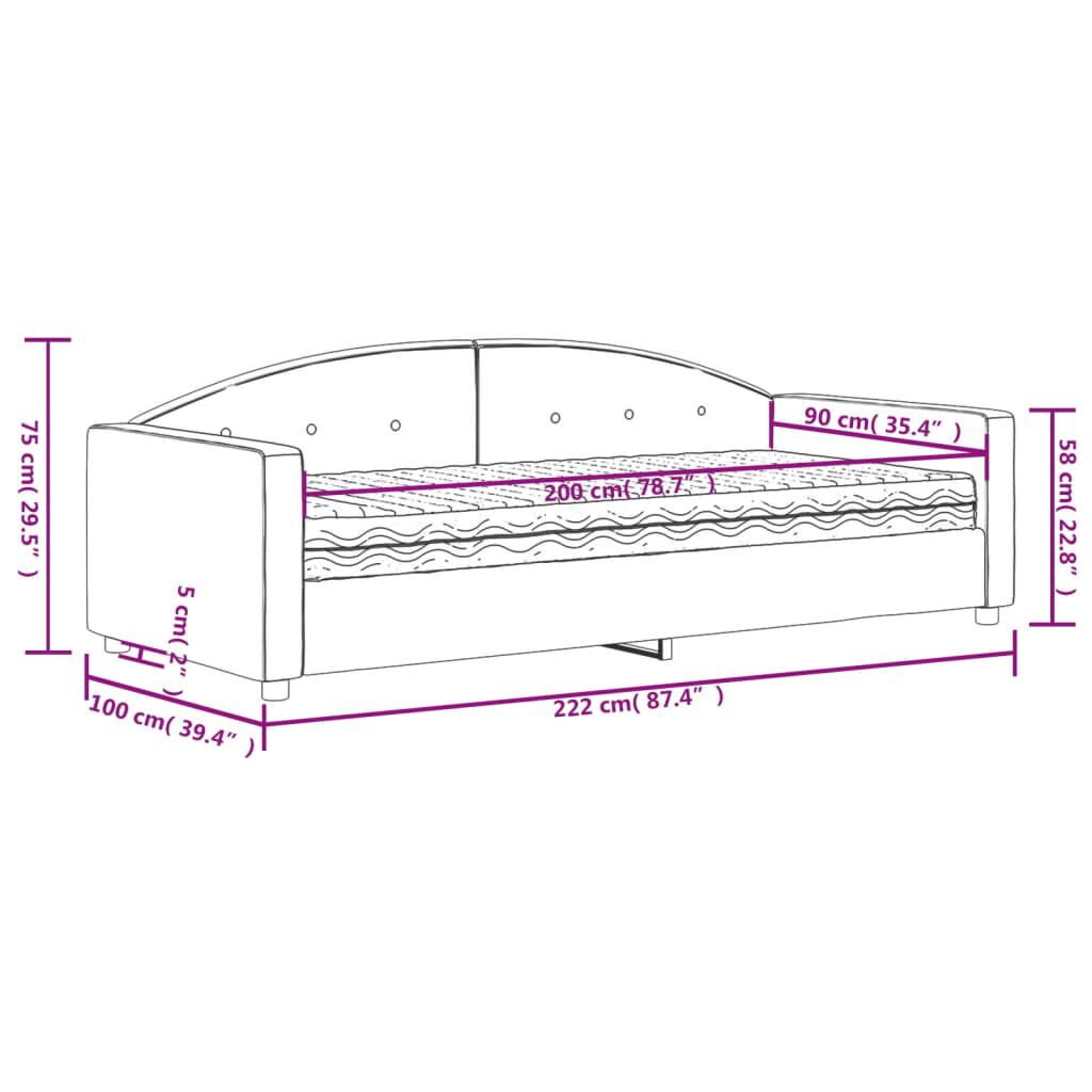 vidaXL Καναπέ Κρεβάτι με Στρώμα Σκούρο Γκρι 90 x 200 εκ. Βελούδινος