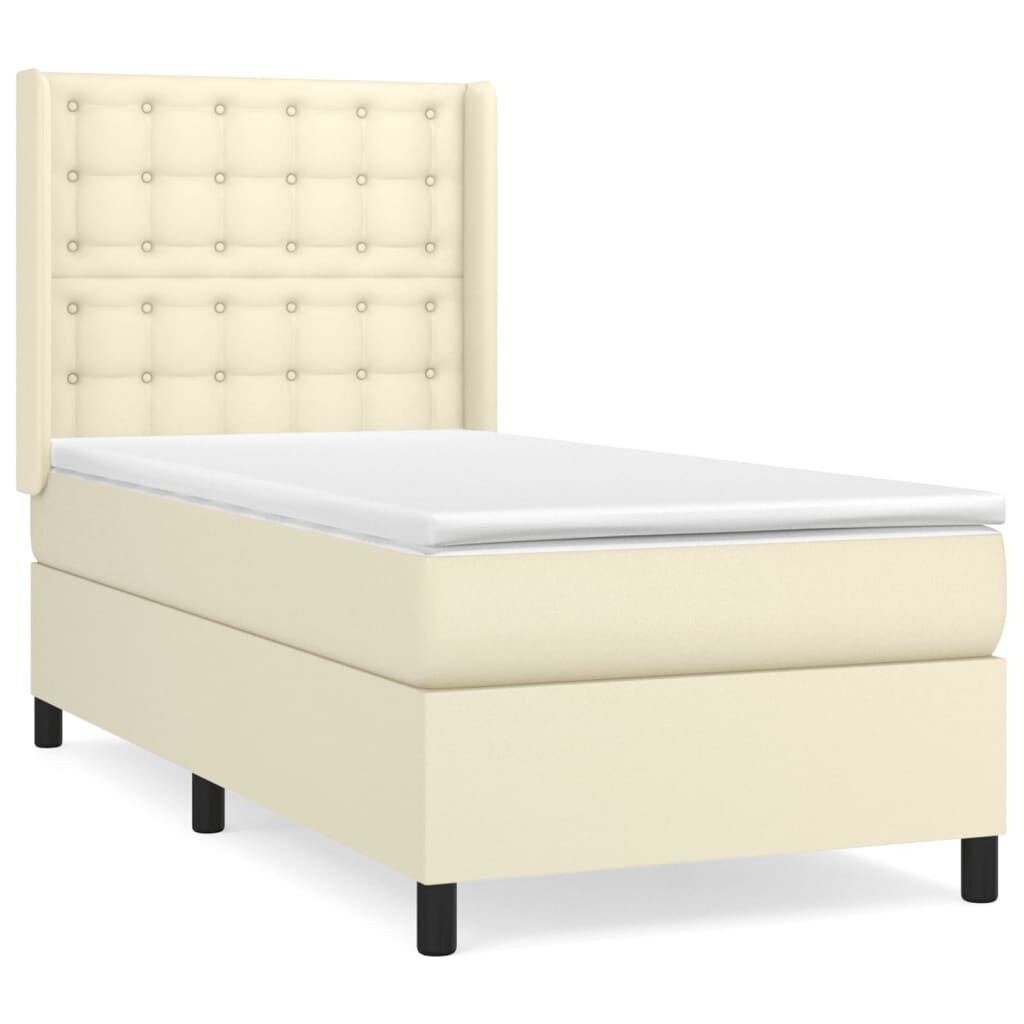 vidaXL Κρεβάτι Boxspring με Στρώμα Κρεμ 100x200εκ. από Συνθετικό Δέρμα
