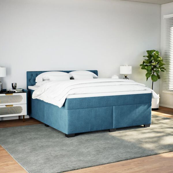 vidaXL Κρεβάτι Boxspring με Στρώμα Μπλε 180x200 εκ. Βελούδινο