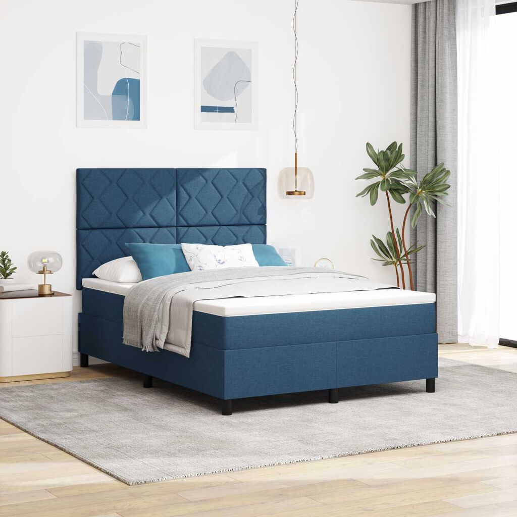 vidaXL Κρεβάτι με Βάση με Ματράς Μπλέ 160x200 εκ. Ύφασμα