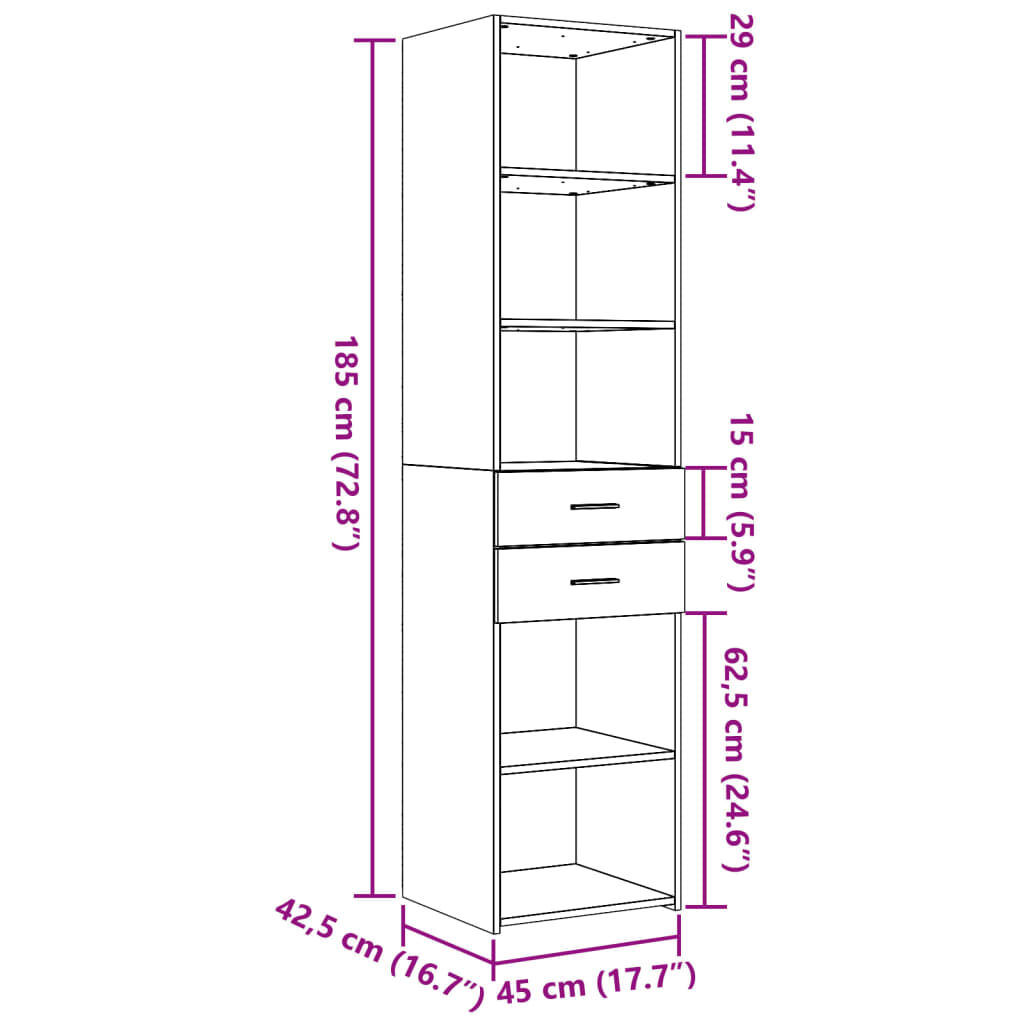 vidaXL Ντουλάπι Λευκό 45x42,5x185 εκ. από Επεξεργασμένο Ξύλο