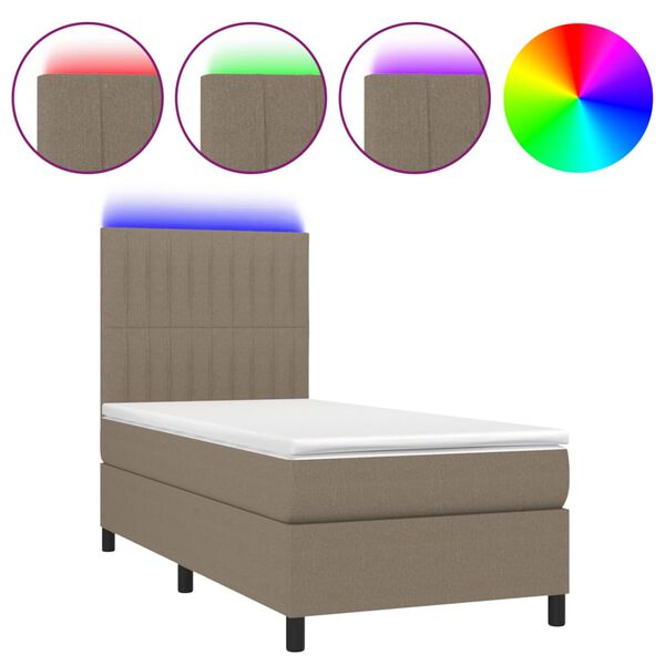 vidaXL &Kappa;&rho;&epsilon;&beta;ά&tau;&iota; Boxspring &mu;&epsilon; &Sigma;&tau;&rho;ώ&mu;&alpha; & LED Taupe 90x200 &epsilon;&kappa;. &Upsilon;&phi;&alpha;&sigma;&mu;ά&tau;&iota;&nu;&omicron;