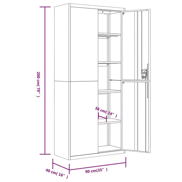 vidaXL Αρχειοθήκη Ανθρακί 90x40x200 εκ. Ατσάλινη