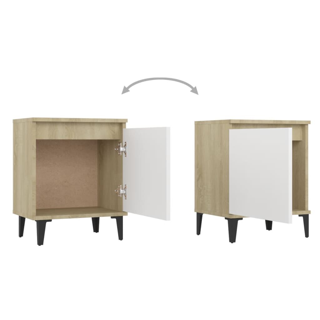 vidaXL Κομοδίνο Sonoma Δρυς & Λευκό 40 x 30 x 50 εκ με Μεταλλικά Πόδια