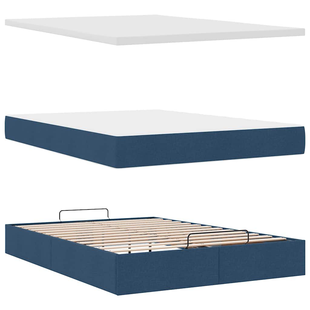 vidaXL Οθωμανικό κρεβάτι με στρώμα μπλε 140x200cm ύφασμα