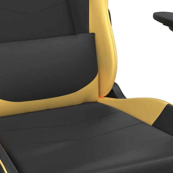 vidaXL Καρέκλα Gaming Μασάζ Υποπόδιο Μαύρος χρυσός από Συνθετικό Δέρμα