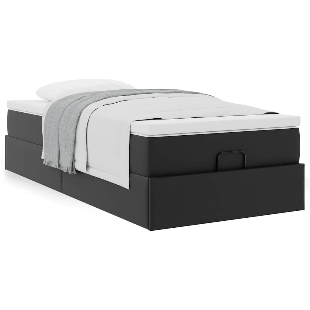 vidaXL Οθωμανικό κρεβάτι με στρώμα Μαύρο 80x200cm Faux Leather