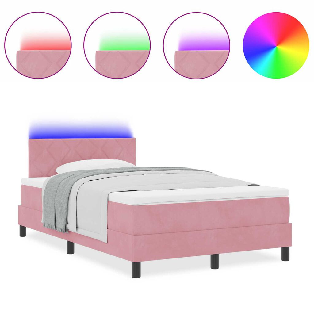 vidaXL Κρεβάτι με Στρώμα & LED Ροζ 120x200 εκ Βελούδο