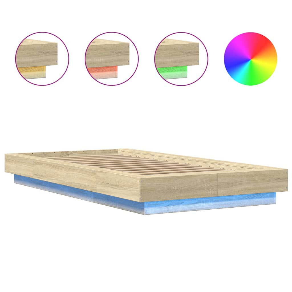 vidaXL Πλαίσιο Κρεβατιού με LED Sonoma Δρυς 90 x 190 εκ. Επεξ. Ξύλο