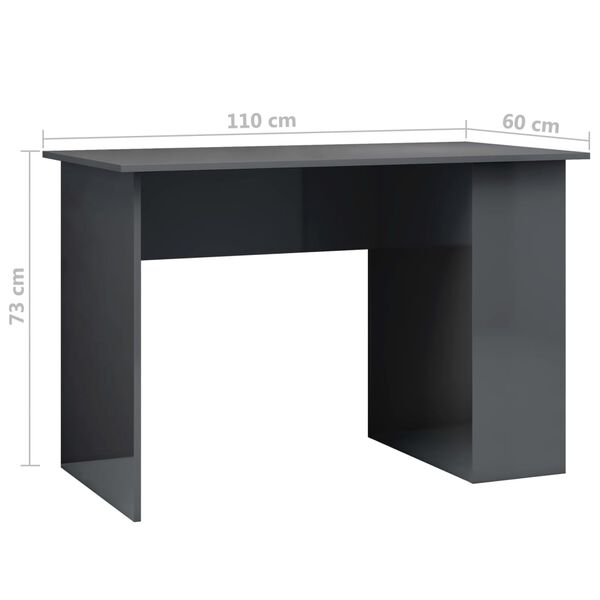 vidaXL Γραφείο Γυαλιστερό Γκρι 110 x 60 x 73 εκ. από Μοριοσανίδα