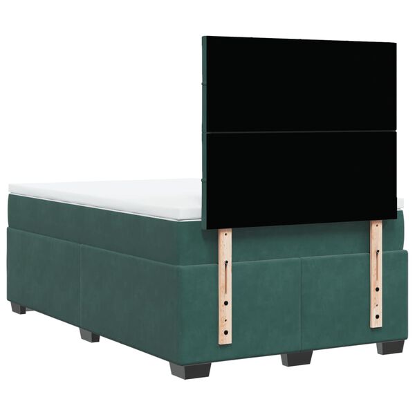 vidaXL Κρεβάτι Boxspring με Στρώμα Σκούρο Πράσινο 120x190εκ. Βελούδινο