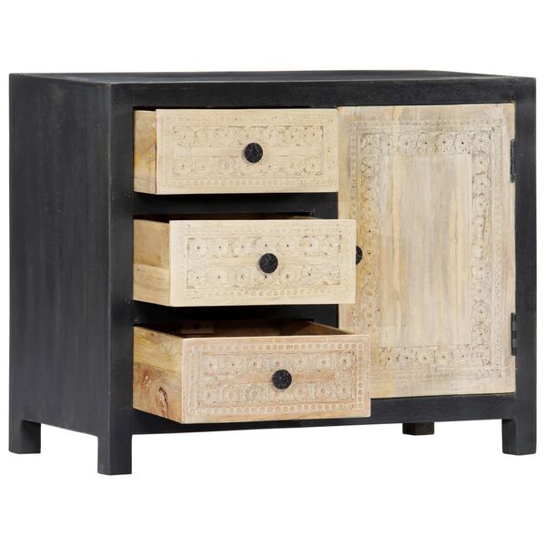 vidaXL Ντουλάπι με Σκάλισμα Γκρι 75x35x60 εκ. από Μασίφ Ξύλο Μάνγκο