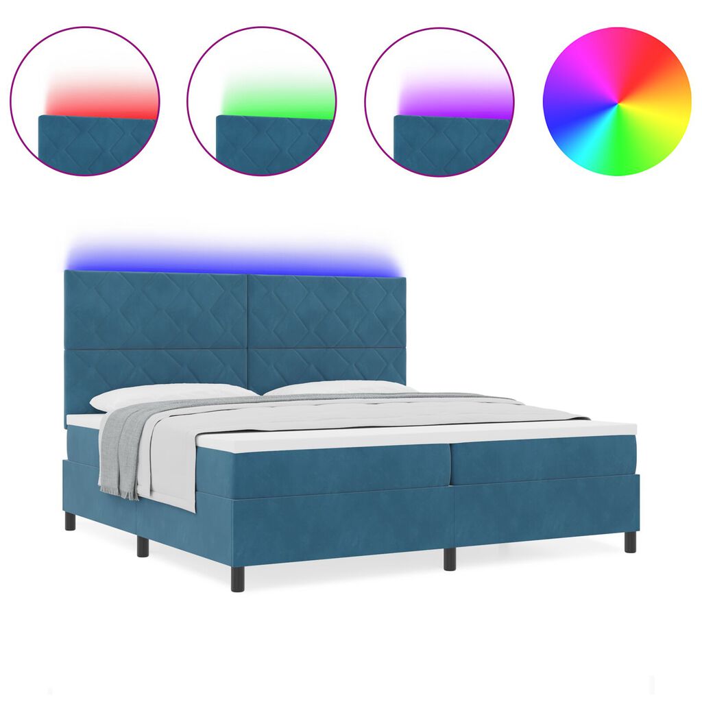 vidaXL Κρεβάτι με Στρώμα & LED Σκούρο Μπλε 200x200 εκ Βελούδο