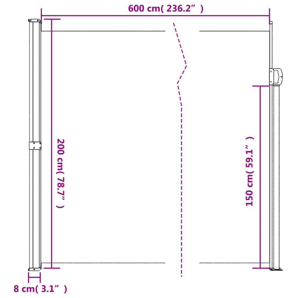 vidaXL Σκίαστρο Πλαϊνό Συρόμενο Τερακότα 200 x 600 εκ.