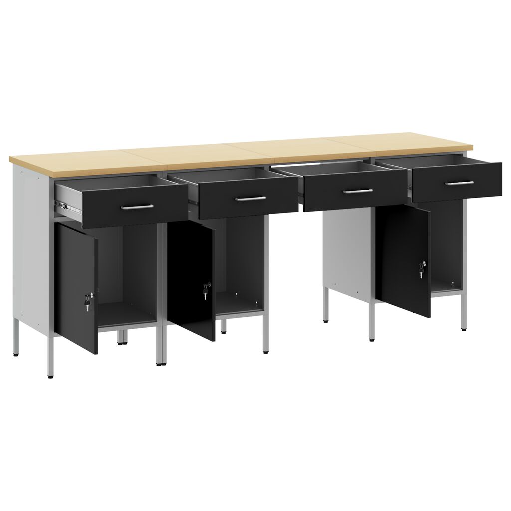 vidaXL Ντουλάπα Εργασίας με συρτάρι 4 pcs Μαύρο 200 x 55 x 85 εκ