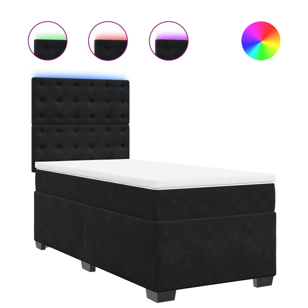 vidaXL Κρεβάτι Boxspring με Στρώμα Μαύρο 100x200 εκ. Βελούδινο