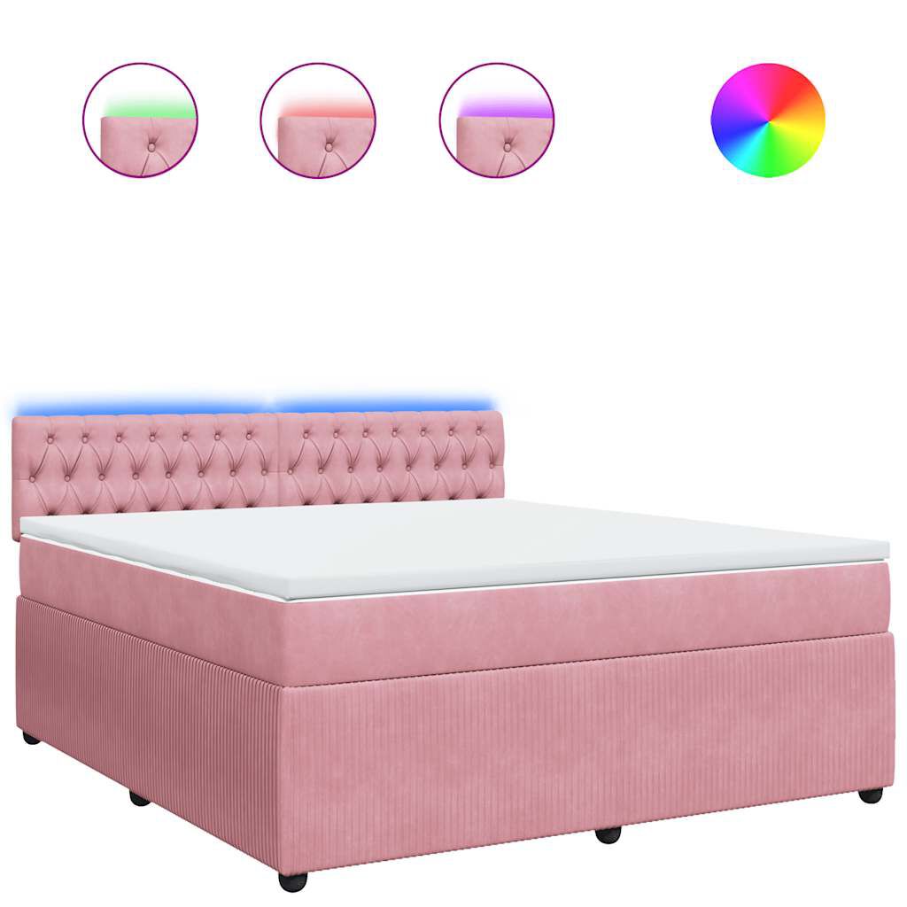 vidaXL Κρεβάτι Boxspring με Στρώμα Ροζ 180x200 εκ. Βελούδινο