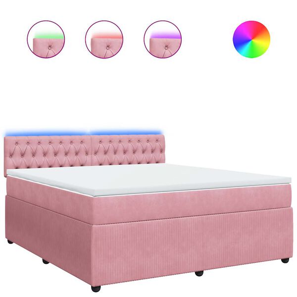 vidaXL Κρεβάτι Boxspring με Στρώμα Ροζ 180x200 εκ. Βελούδινο