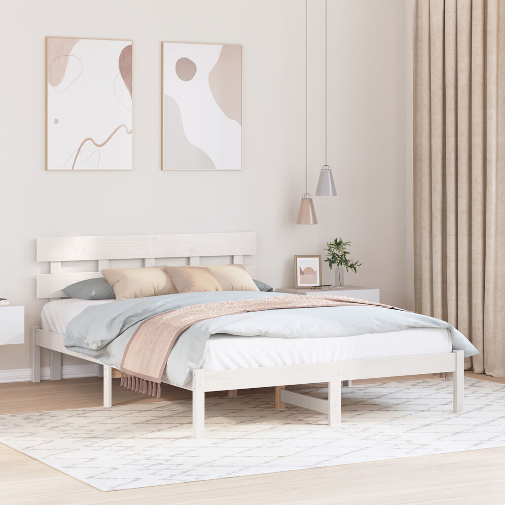 vidaXL Κρεβάτι με κεφαλίνη Λευκό 160x200 εκ Μασίφ ξύλο πεύκου
