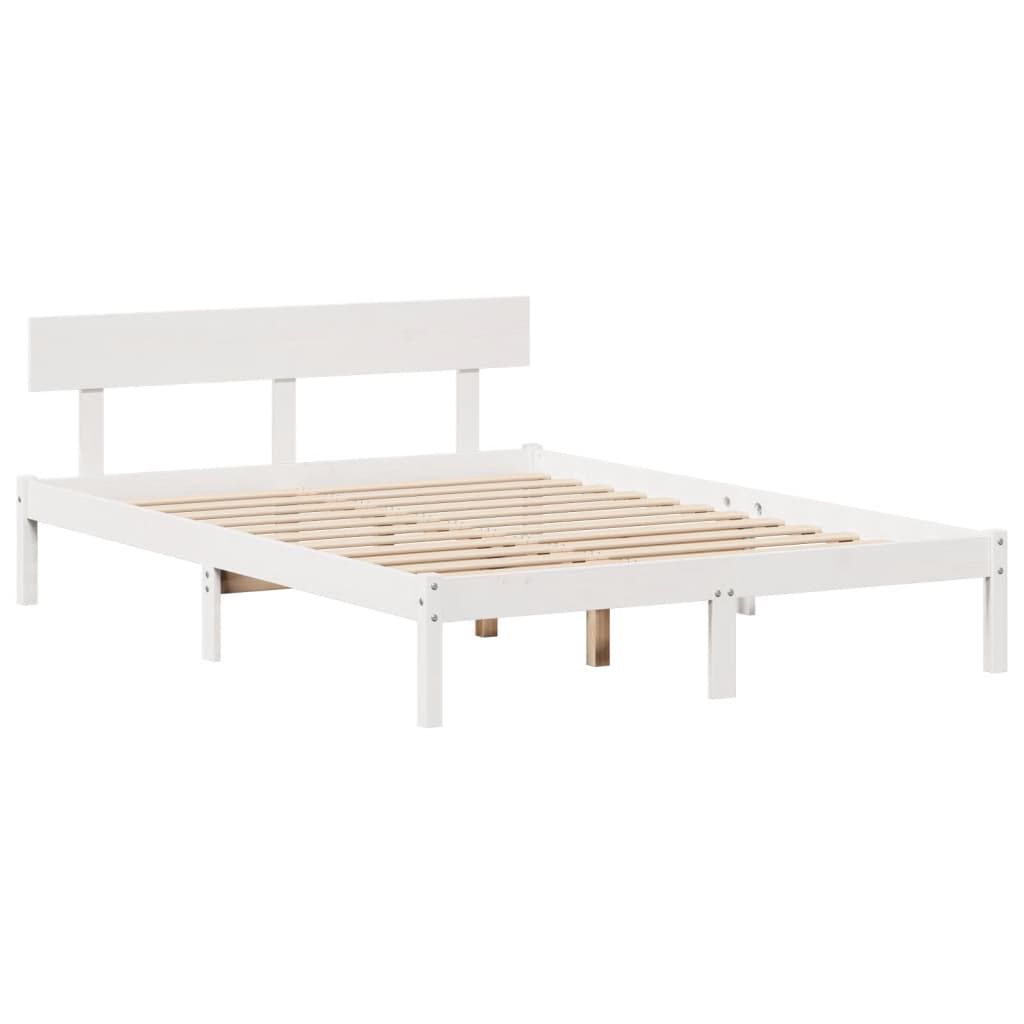 vidaXL Κρεβάτι Βιβλιοθήκη Χωρίς Στρώμα Λευκό 135x190 εκ Μασίφ Πεύκο