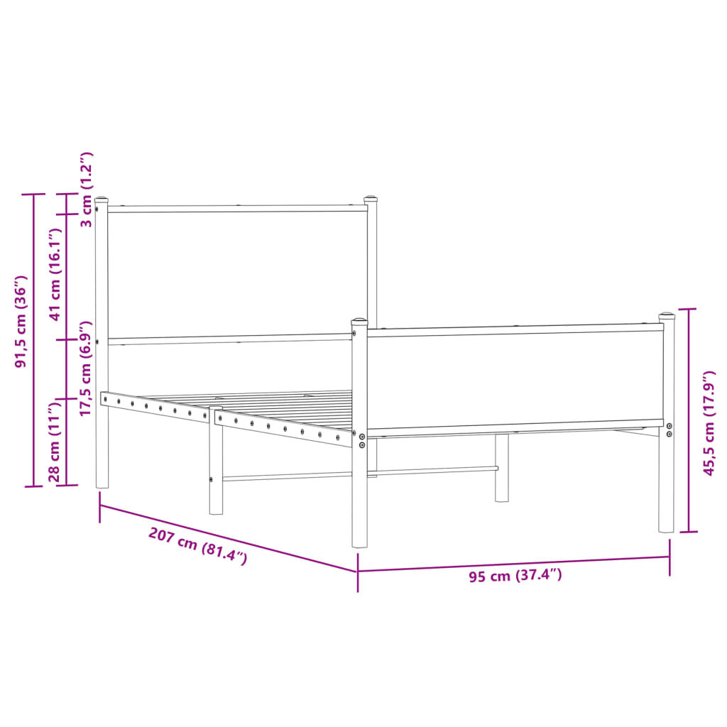 vidaXL Σκελετός Κρεβ. Χωρίς Στρώμα Sonoma Δρυς 90x200 εκ. Μεταλλικό