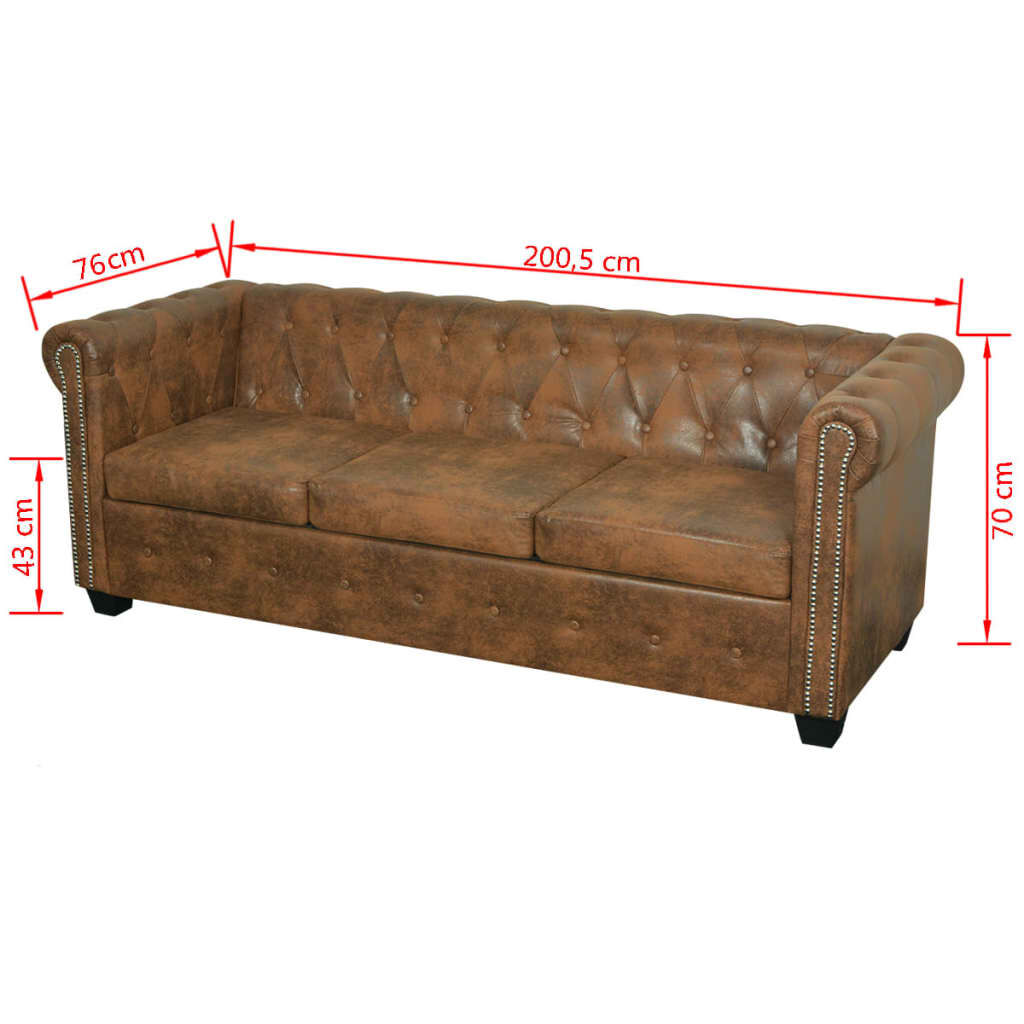 vidaXL Διθέσιος και Τριθέσιος Καναπές Chesterfield Σετ Καφέ