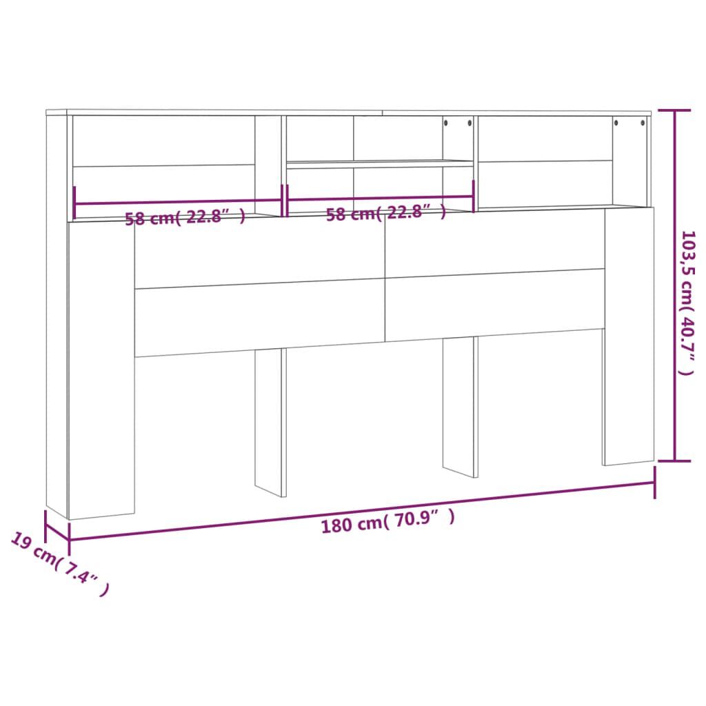 vidaXL Κεφαλάρι Με Αποθηκευτικό Χώρο Μαύρο 180 x 19 x 103,5 εκ.