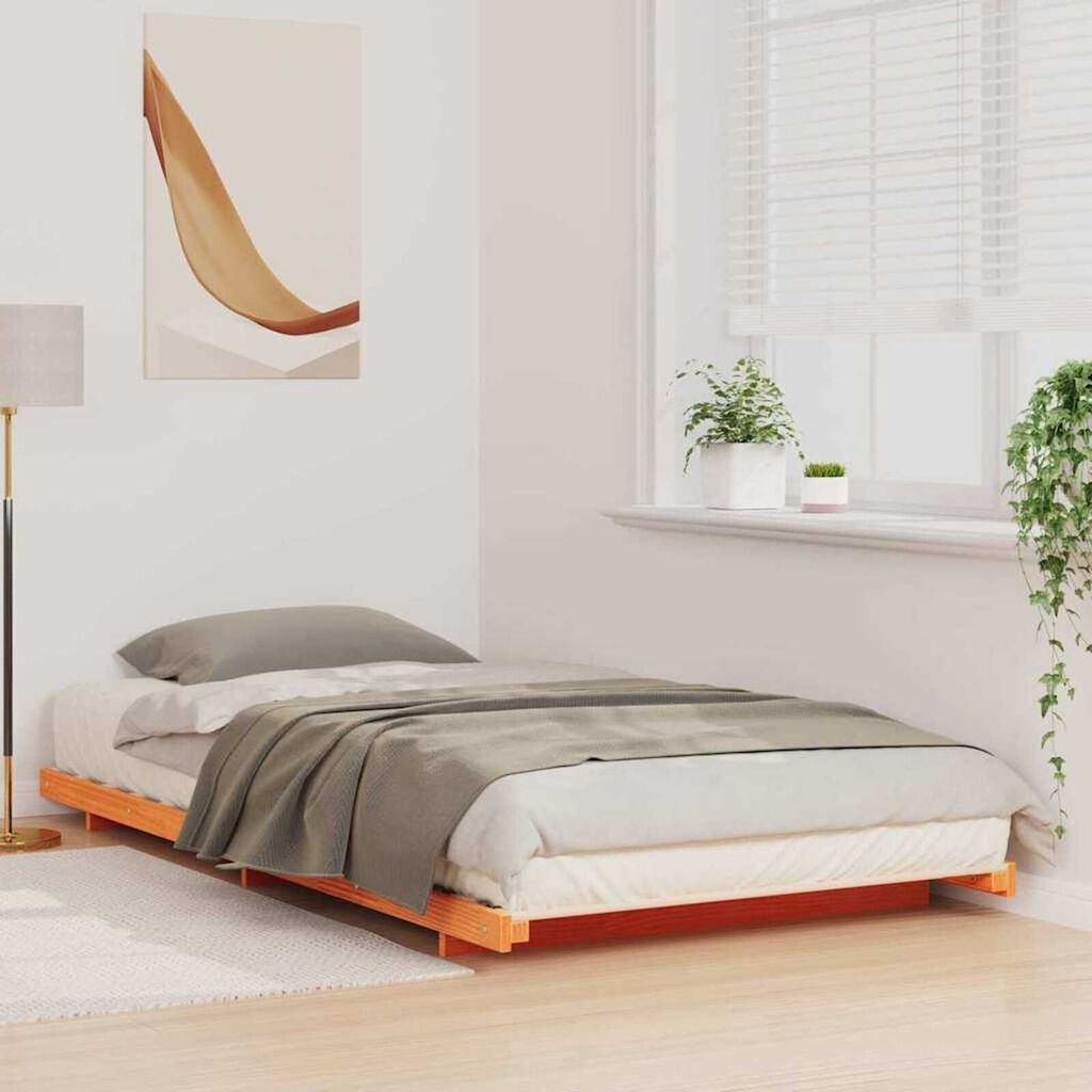 vidaXL Κρεβάτι δαπέδου Καφέ κεριού 100 x 220 cm Μασίφ ξύλο πεύκου