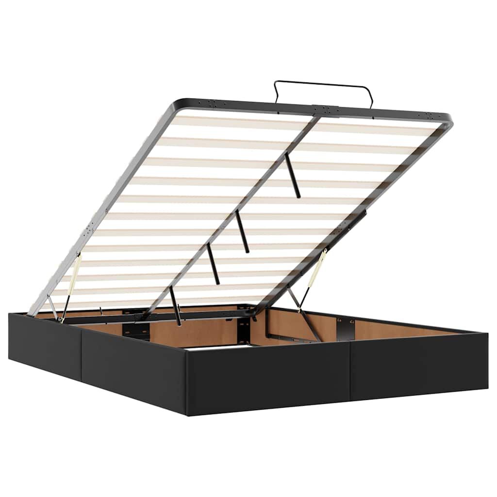 vidaXL Οθωμανικό κρεβάτι με στρώμα & LEDs Μαύρο Συνθετικό δέρμα
