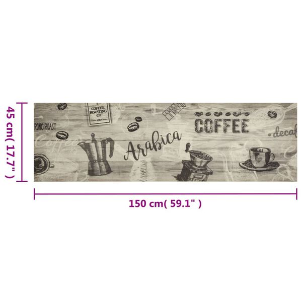 vidaXL Χαλί Κουζίνας Πλενόμενο Γκρι Επιγραφή Coffee 45x150 εκ. Βελούδο